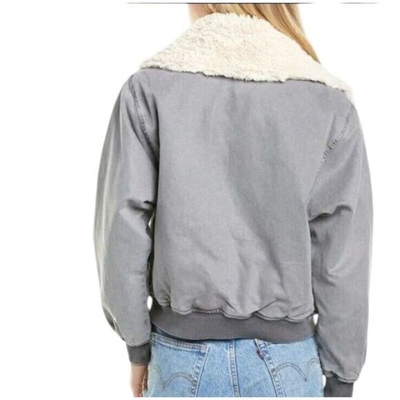 Revolve Young Fabulous & Broke Crop Jacket Women L Earhart Gray Sherpa Collar - Picture 10 of 16